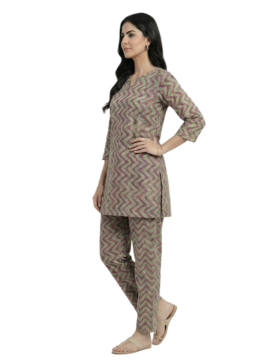 Green & Pink Zig Zag Print Co-ord Set