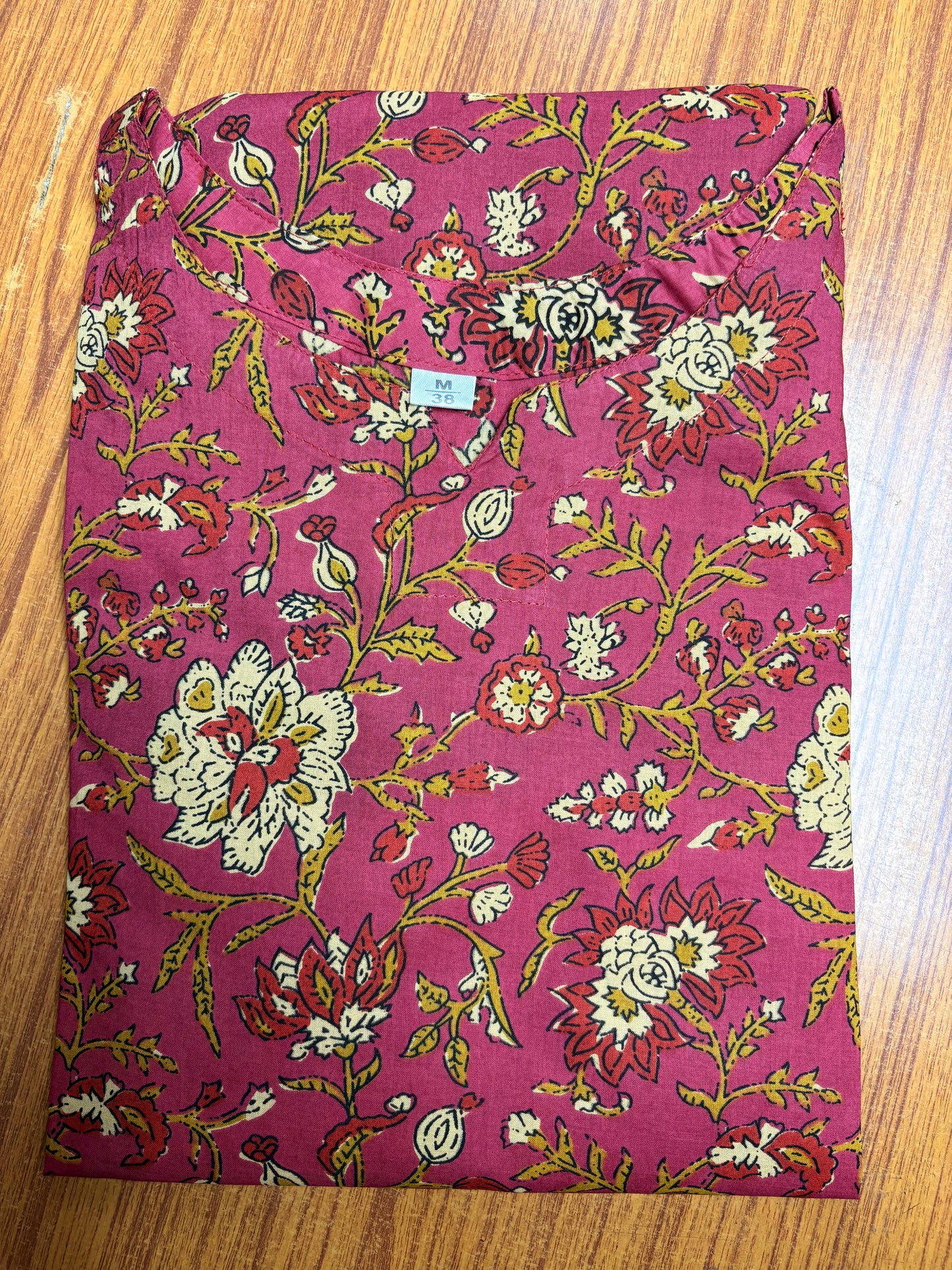 Dark Pink & Golden Floral Print Co-ord Set