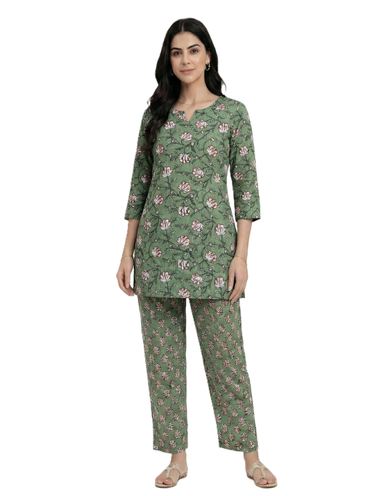 Green & Pink Floral Print Co-ord Set