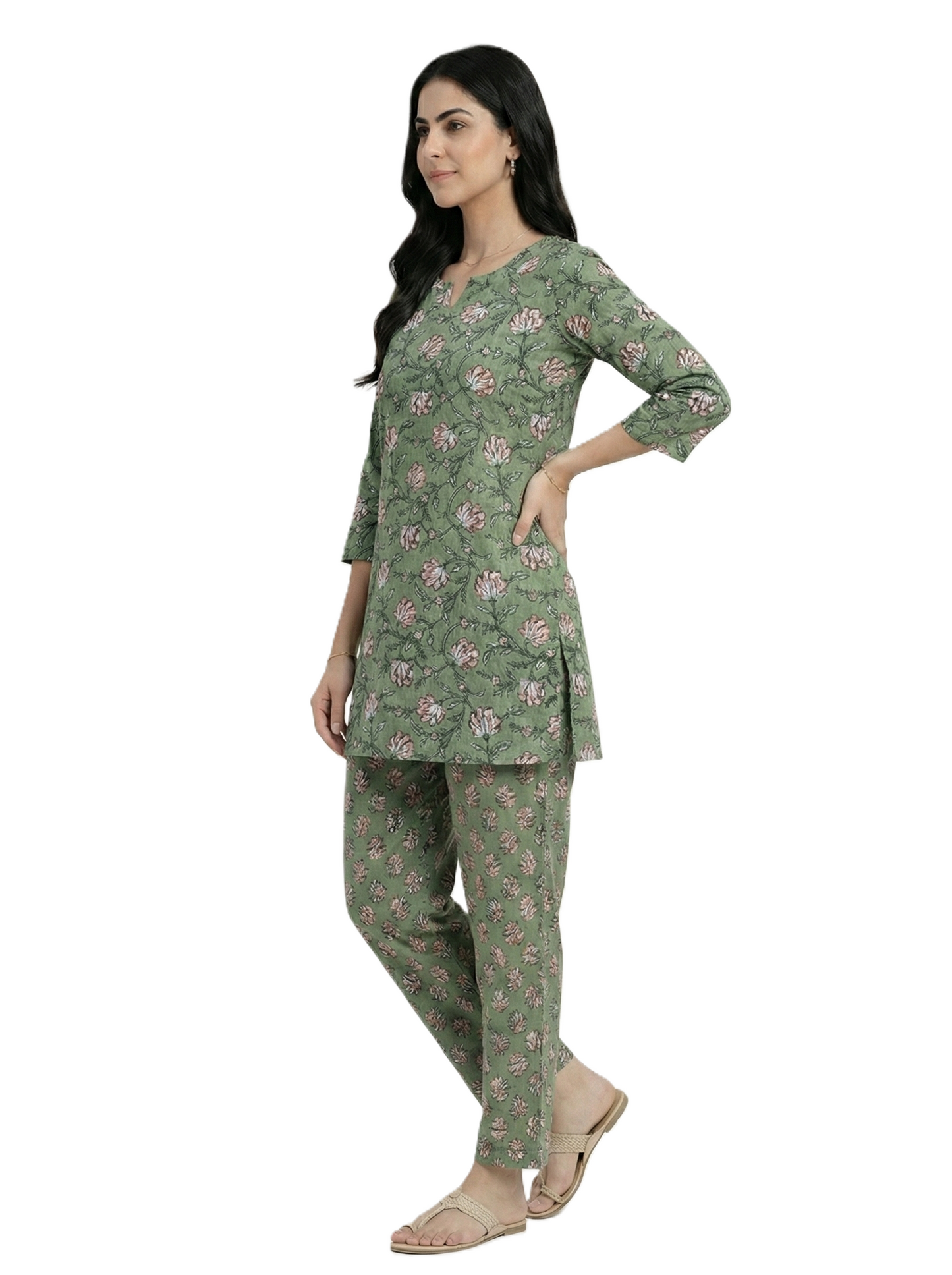 Green & Pink Floral Print Co-ord Set