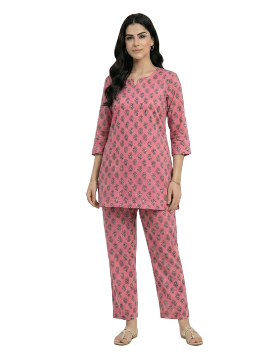 Pink and Grey Floral Print Co-ord Set