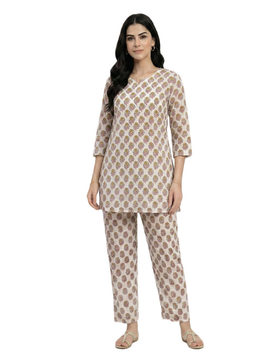 White and Mustard Yellow Floral Print Co-ord Set