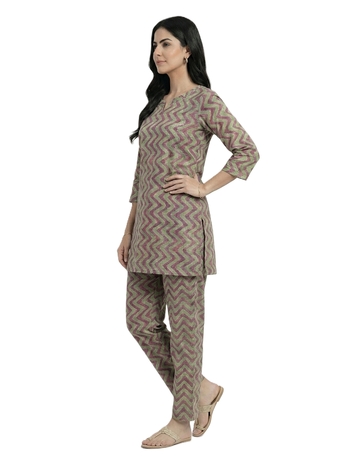 Green & Pink Zig Zag Print Co-ord Set