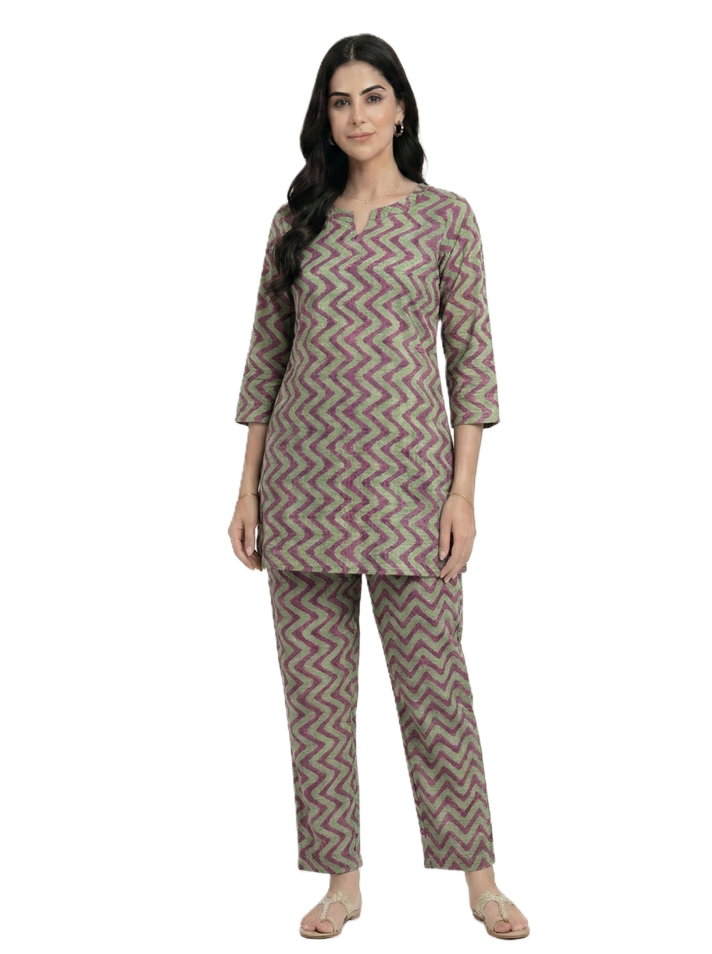 Green & Pink Zig Zag Print Co-ord Set