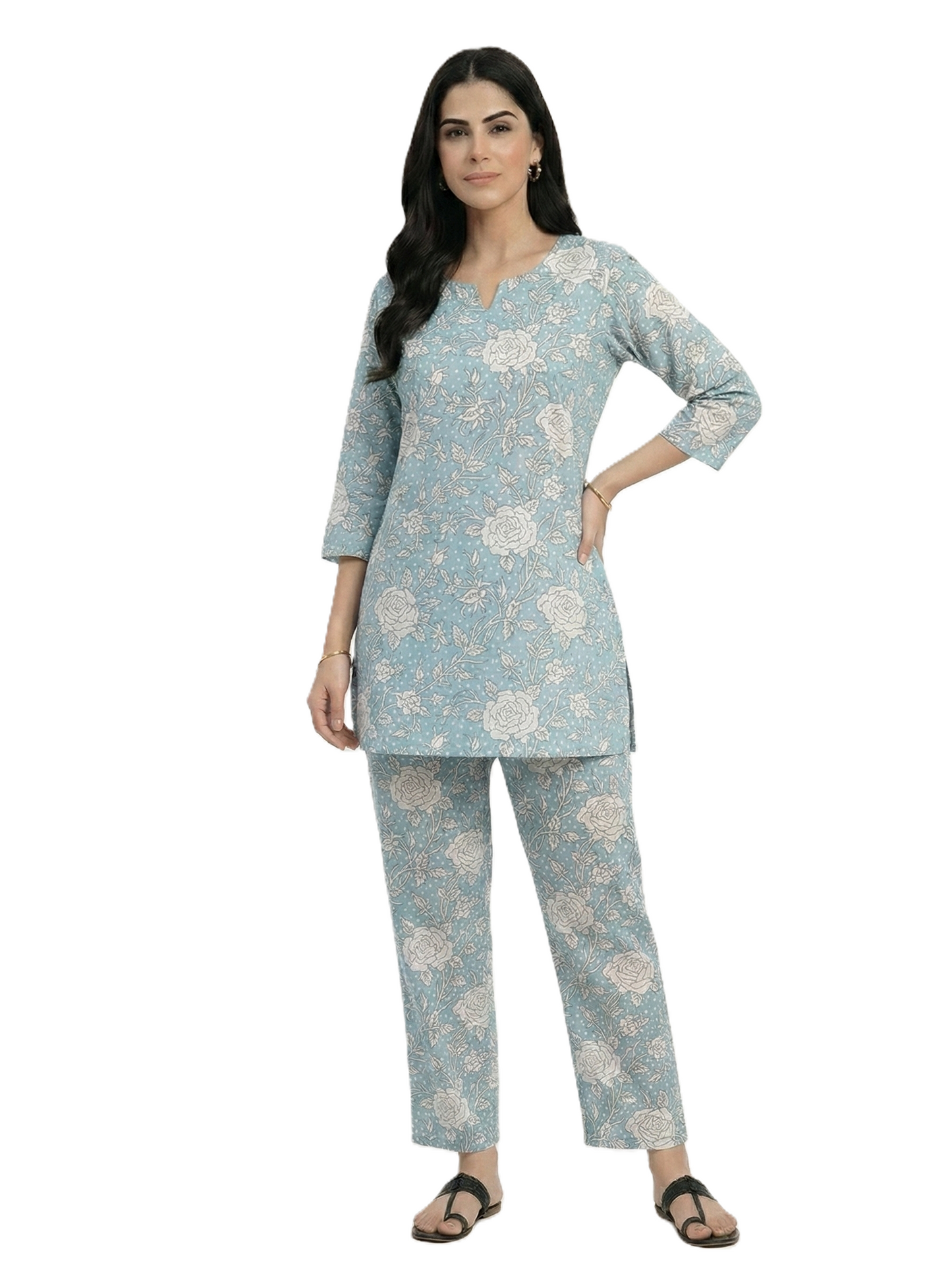 Blue & White Floral Print Co-ord Set